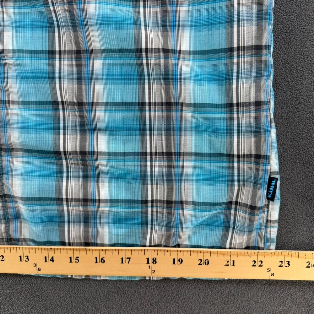 Kuhl Mens Blue Plaid Short Sleeve Button Down Hiking Shirt Large Pockets - Picture 7 of 15